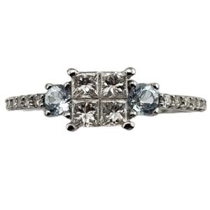 Vintage 14 Karat White Gold Diamond and Aquamarine Ring Size 7 JAGi #13344